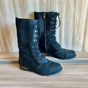 Sorel Black Leather Combat Boots
